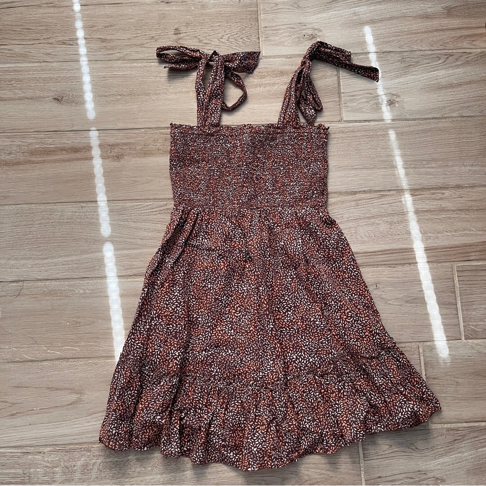 Aerie brown smocked floral mini dress 🤎